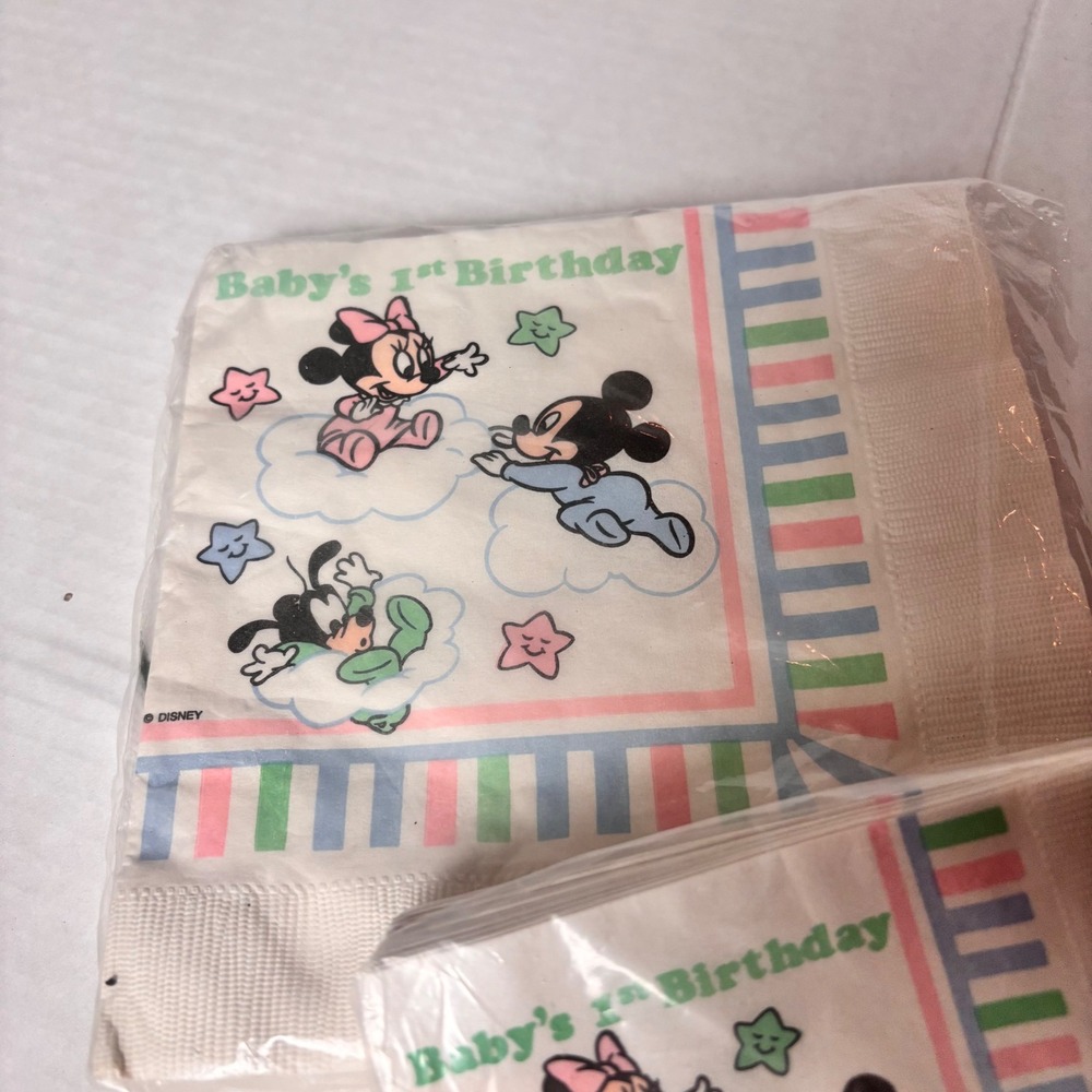 Vintage Disney Babys 1st Birthday Napkins Mickey Minnie Goofy 2 Packs 32ct 90s